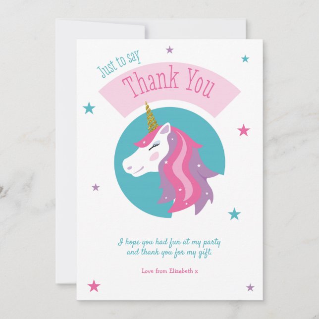 Tarjeta de agradecimiento de cumpleaños de unicorn (Anverso)