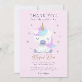 Tarjeta de agradecimiento de cumpleaños de Unicorn