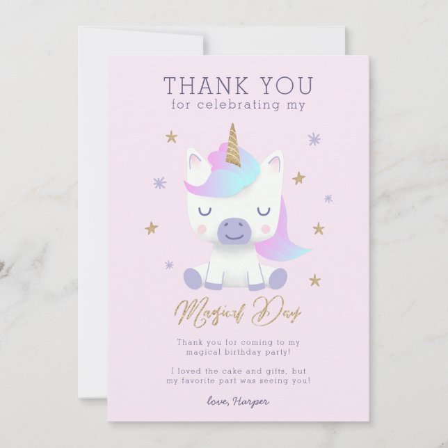 Tarjeta de agradecimiento de cumpleaños de Unicorn (Anverso)