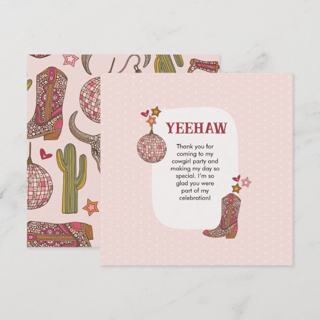 Tarjeta de agradecimiento de cumpleaños de vaquera (Anverso / Reverso)
