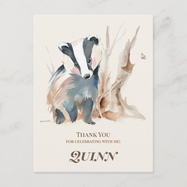 Tarjeta de agradecimiento de cumpleaños del tejón  (Anverso)