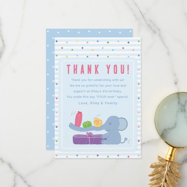 Tarjeta de agradecimiento de cumpleaños Elefante y (Anverso/Reverso In Situ)