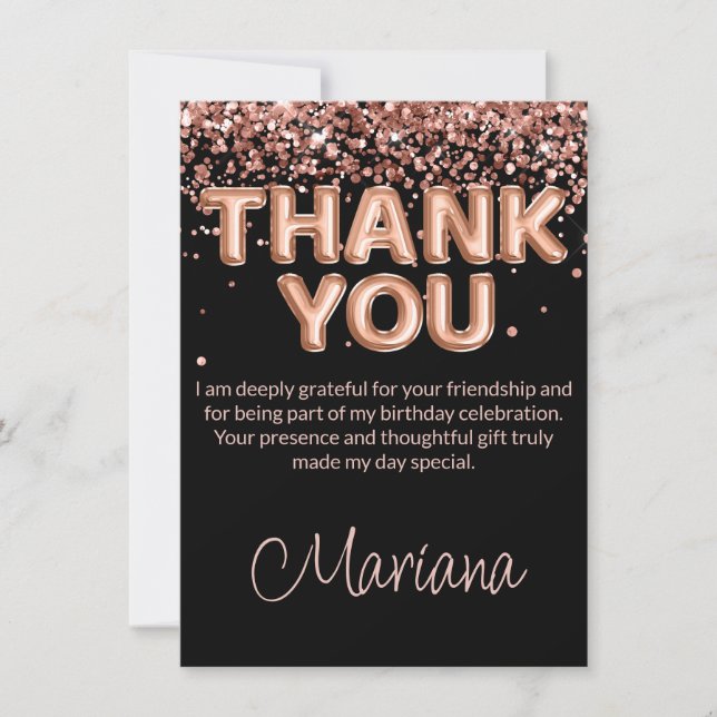Tarjeta de agradecimiento de cumpleaños en rosa or (Anverso)