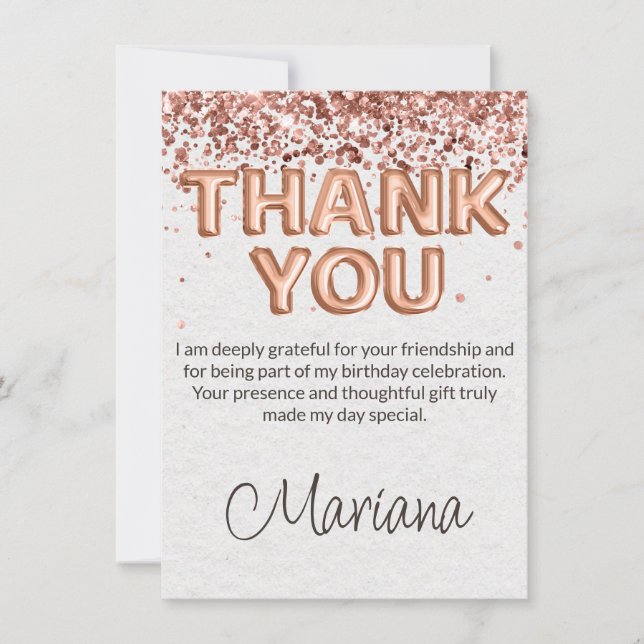 Tarjeta de agradecimiento de cumpleaños en rosa or (Anverso)