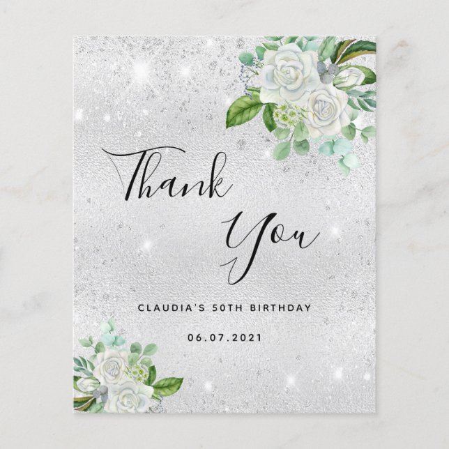 Tarjeta de agradecimiento de cumpleaños floral bla (Anverso)