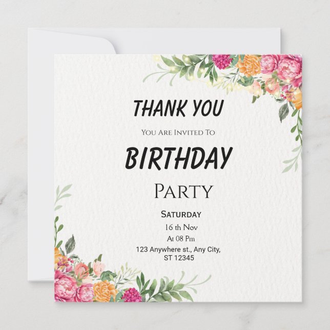 Tarjeta de agradecimiento de cumpleaños floral col (Anverso)