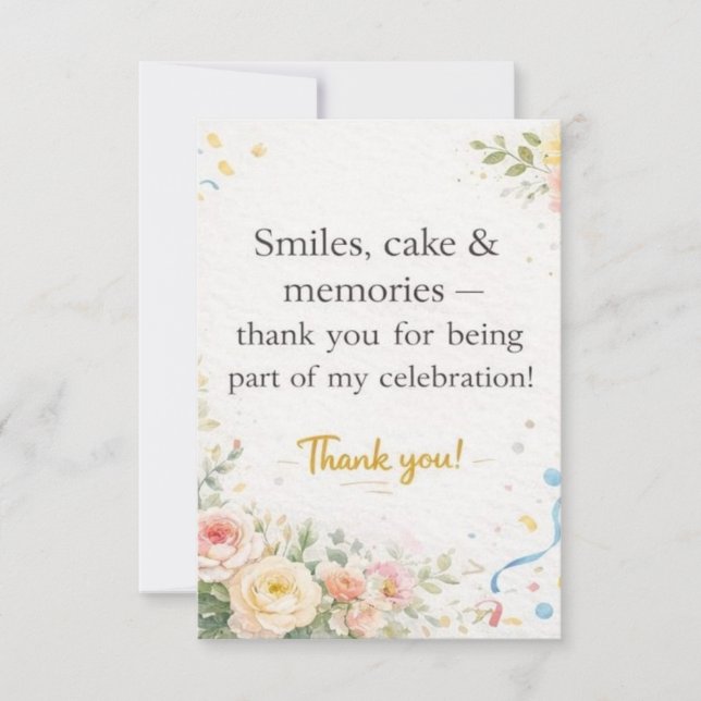 Tarjeta de agradecimiento de cumpleaños floral ele (Anverso)