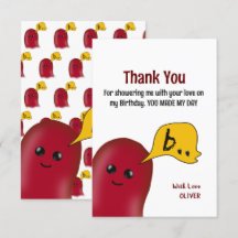 Tarjeta de agradecimiento de cumpleaños infantil '