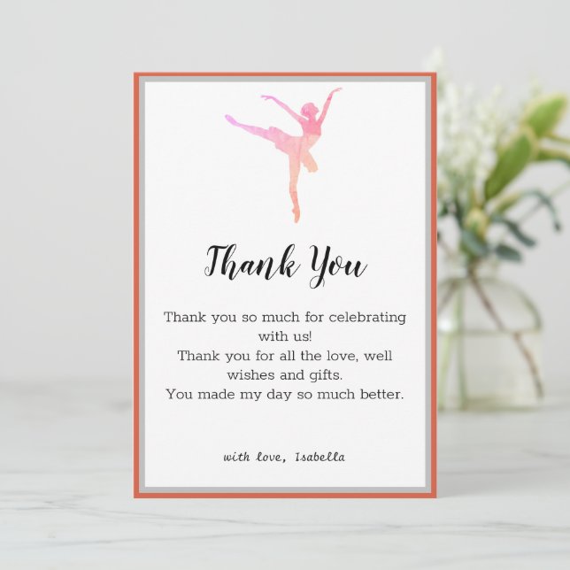 Tarjeta de agradecimiento de cumpleaños para baila (Anverso de pie)