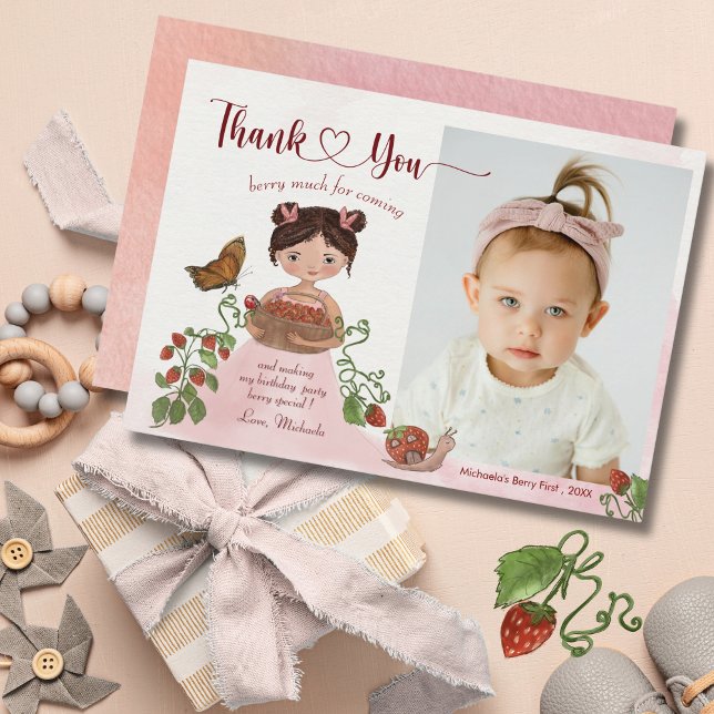 Tarjeta de agradecimiento de cumpleaños para niños (Berry Sweet Kids Birthday Photo Thank You Card)