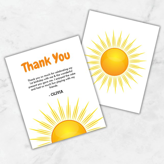 Tarjeta de agradecimiento de cumpleaños por el pri (Budget First Trip Around the Sun 1st Birthday Thank You Card  )
