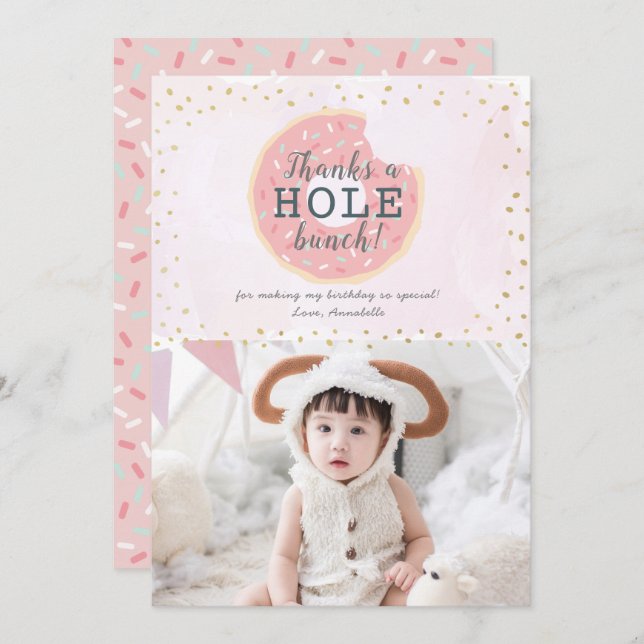 Tarjeta de agradecimiento de cumpleaños rosado de  (Anverso / Reverso)