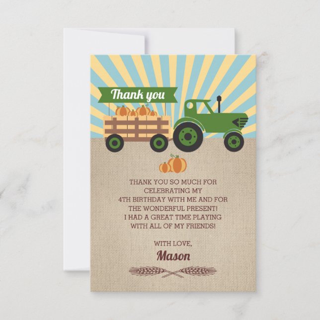 Tarjeta de agradecimiento de cumpleaños Tractor Ha (Anverso)