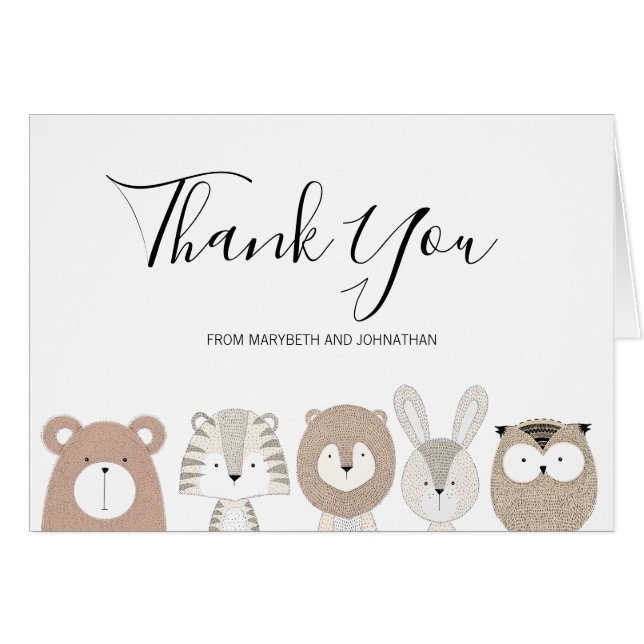 Tarjeta de agradecimiento de Cute Animals Baby Sho (Anverso (Horizontal))
