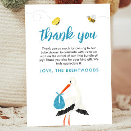 Tarjeta de agradecimiento de Cute Blue Stork Baby