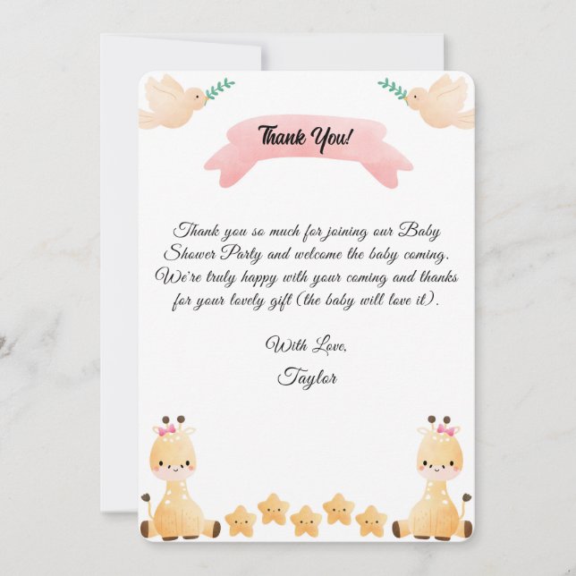 Tarjeta de agradecimiento de Cute Giraffe Baby Sho (Anverso)
