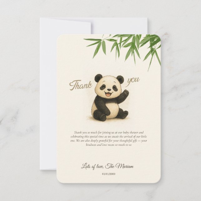 Tarjeta de agradecimiento de Cute Panda Baby Showe (Anverso)