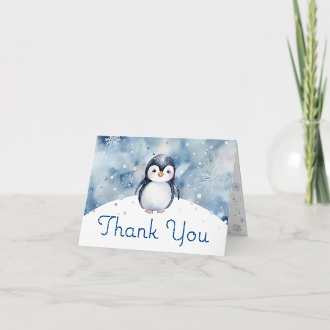 Tarjeta de agradecimiento de Cute Penguin Baby Sho (Anverso)