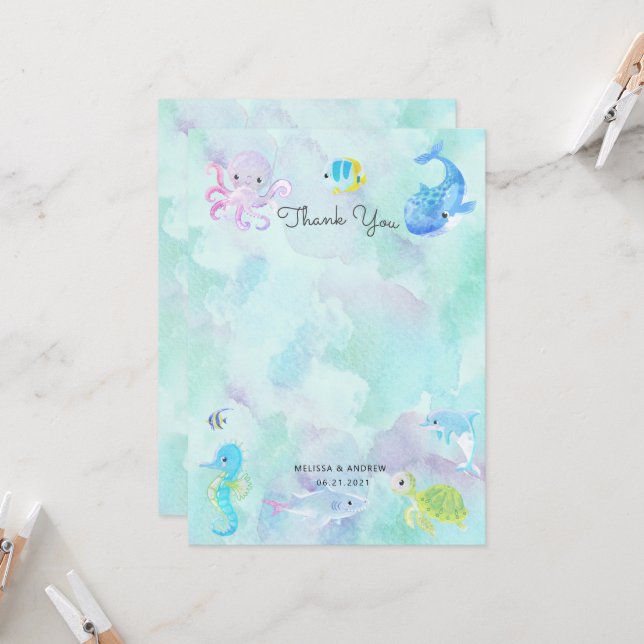 Tarjeta de agradecimiento de Cute Under Sea Baby S (Anverso/Reverso In Situ)