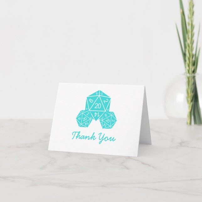 Tarjeta de agradecimiento de dados D20 Aqua (Anverso)