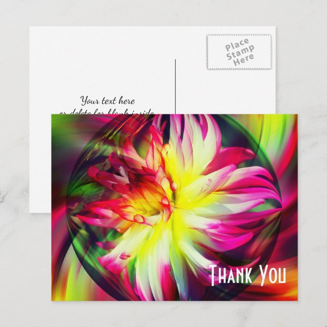 Tarjeta de agradecimiento de dahlia floral abstrac (Anverso / Reverso)