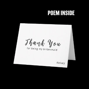 Tarjeta de agradecimiento de dama de honor con poe