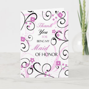 Tarjeta de agradecimiento de dama de honor rosa y