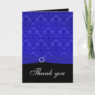Tarjeta de agradecimiento de damasco azul cobalto