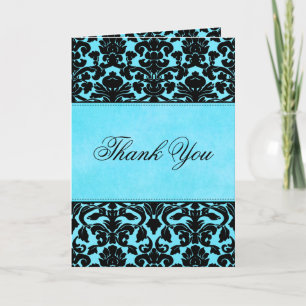 Tarjeta de agradecimiento de damasco azul y negro