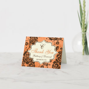 Tarjeta de agradecimiento de damasco floral marfil