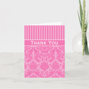 Tarjeta de agradecimiento de damasco rayado rosa