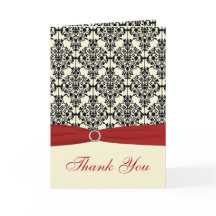 Tarjeta de agradecimiento de damasco rojo, marfil