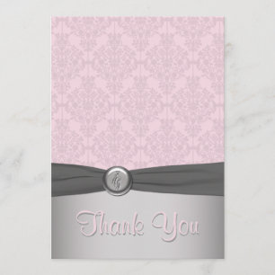 Tarjeta de agradecimiento de Damasco Rosa y Gris, 