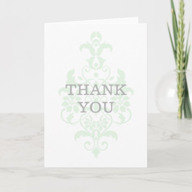 Tarjeta de agradecimiento de damasco sutil verde m (Anverso)