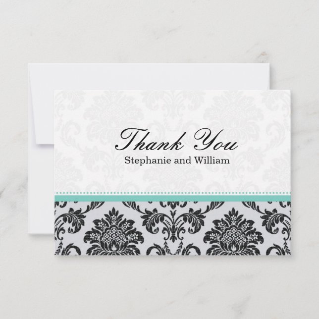 Tarjeta de agradecimiento de Damask Aqua Boda (Anverso)