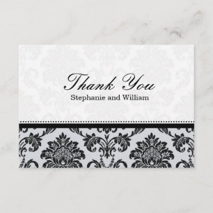 Tarjeta de agradecimiento de Damask Black and Whit