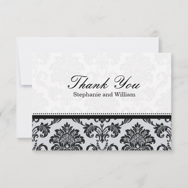 Tarjeta de agradecimiento de Damask Black and Whit (Anverso)
