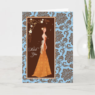 Tarjeta de agradecimiento de Damask Bridal Shower