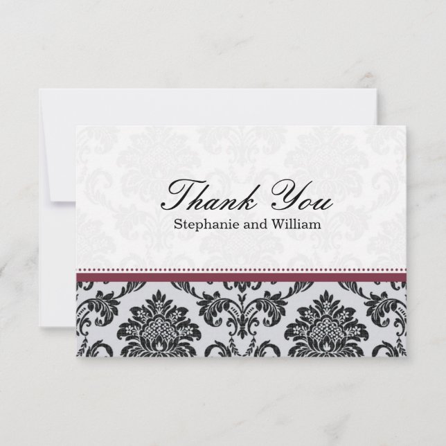 Tarjeta de agradecimiento de Damask Burgundy Boda (Anverso)