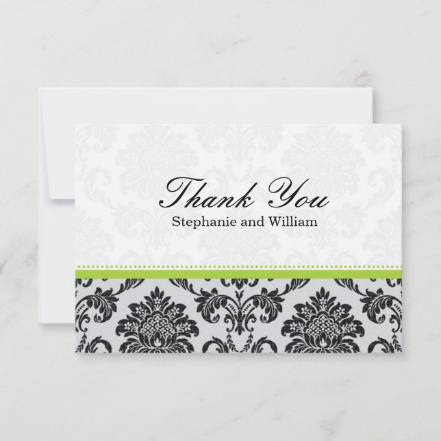 Tarjeta de agradecimiento de Damask Green Boda (Anverso)
