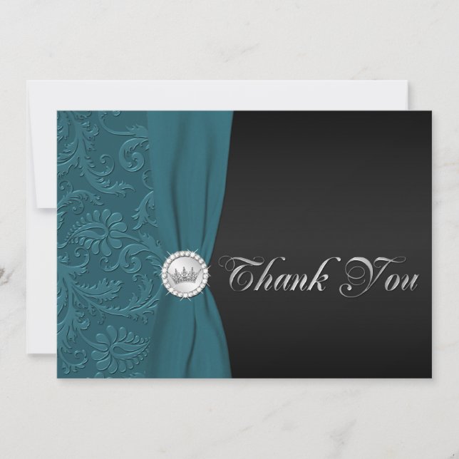 Tarjeta de agradecimiento de Damask verde azulada  (Anverso)