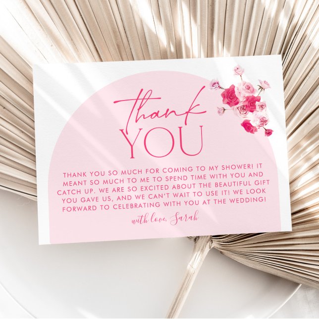 Tarjeta de agradecimiento de despedida de soltera  (Pink Bridal Shower Thank You Card )