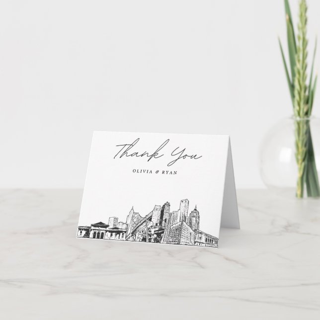 Tarjeta de agradecimiento de Detroit Skyline Blank (Anverso)