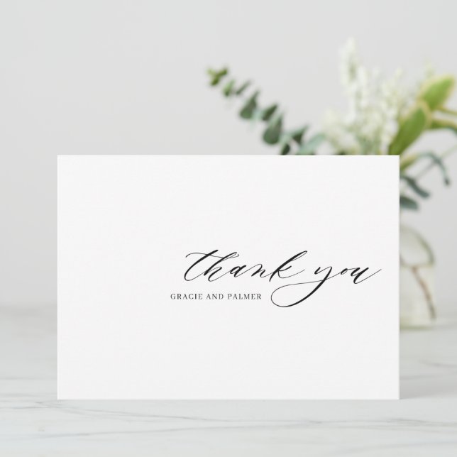 Tarjeta de agradecimiento de día de boda con calig (Anverso de pie)