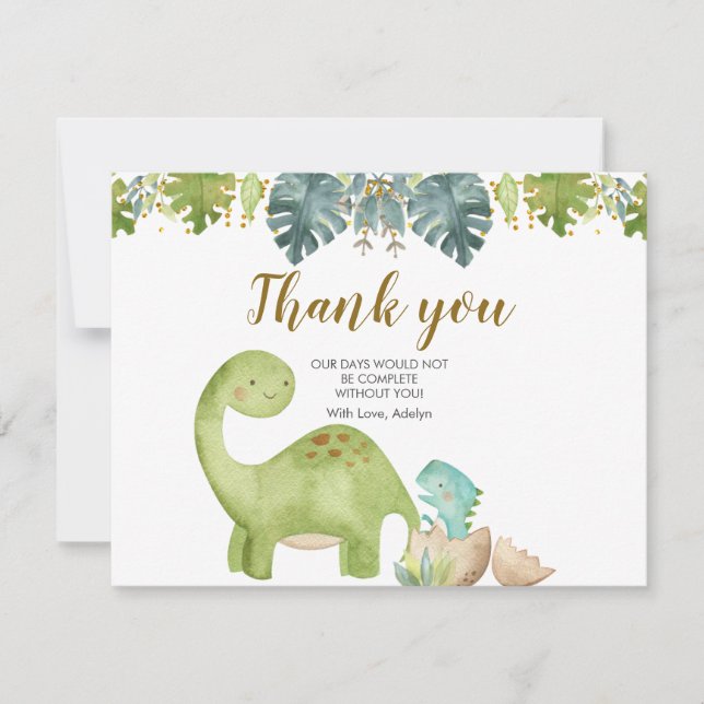Tarjeta de agradecimiento de Dinosaur Greenery Flo (Anverso)