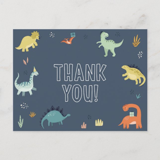Tarjeta de agradecimiento de dinosaurio lindo (Anverso)