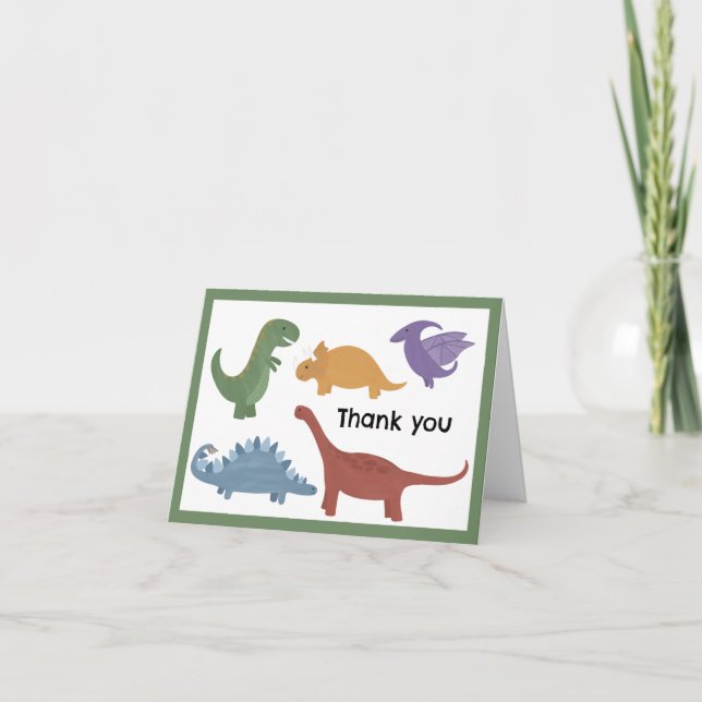 Tarjeta de agradecimiento de dinosaurio para niños (Anverso)