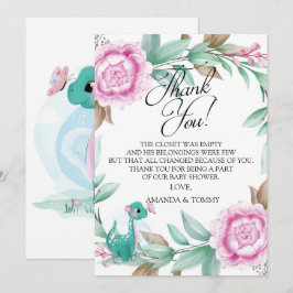 Tarjeta de agradecimiento de dinosaurios rosados