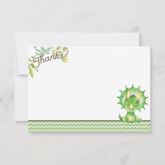 Tarjeta de agradecimiento de dinosaurios verdes Ba (Anverso)