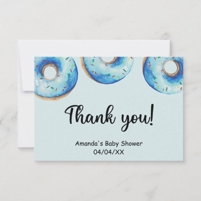 Tarjeta de agradecimiento de donas azules acuarela (Anverso)